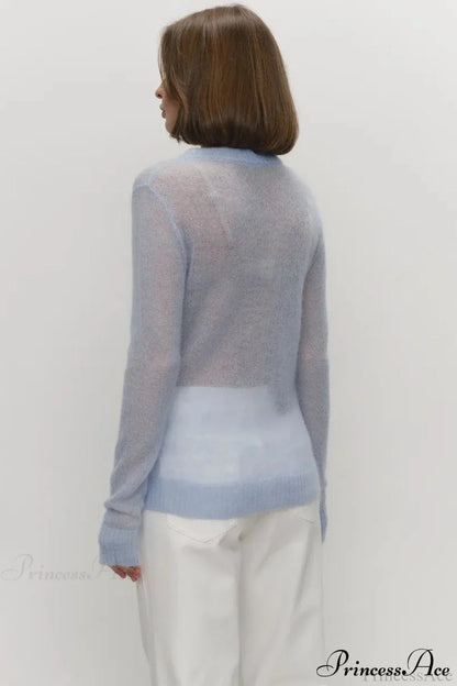 Candy Pastels Sheer Crew Neck Lightweight Knit Top