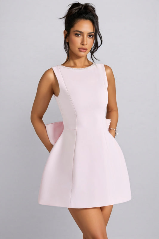 Elegy Pink Backless Bow Mini Dress