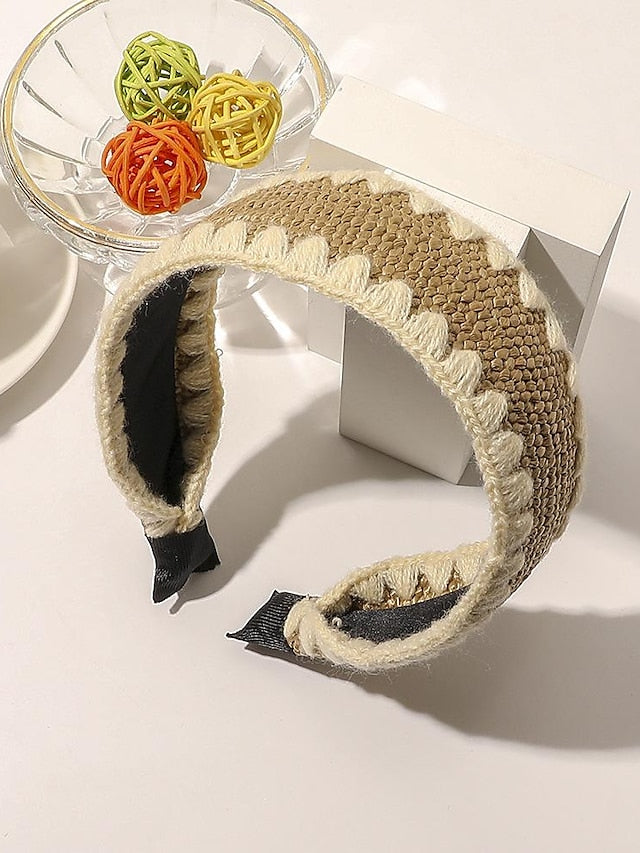 1PC Girls' Headbands Headband For Street Daily Holiday Weave Fabric Wool Edge Raffia Headband-Knotted Beige Wool Edge Raffia Headband - Flat Black Wool Edge Raffia Headband - Flat Beige for Women