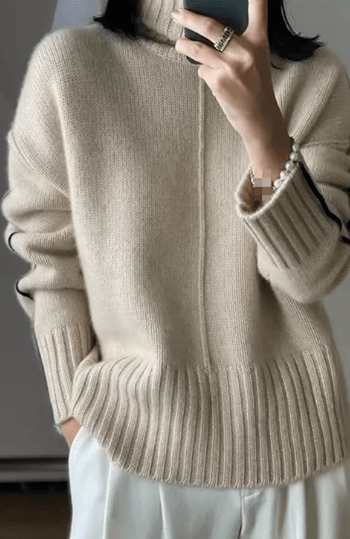 Jersey de cuello alto de punto caqui extragrande para mujer | Ideal para otoño/invierno