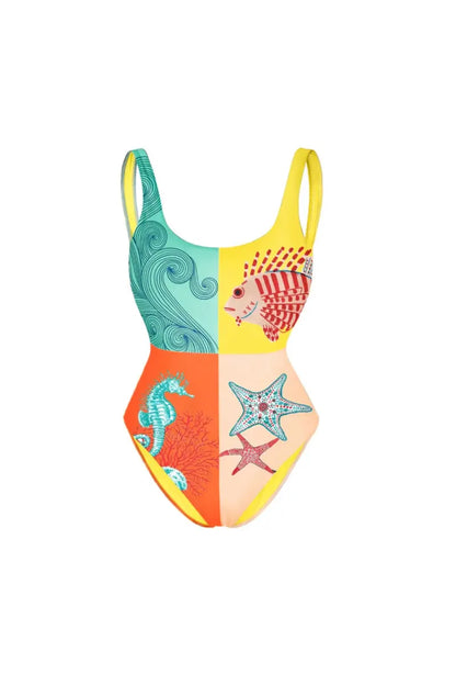 Traje de baño sin espalda con estampado de estrellas de mar para mujer