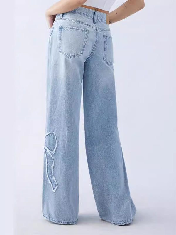 Butterfly embroidered straight jeans