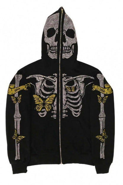 Skull 3D Print Zip-up Long Sleeve Hoodie