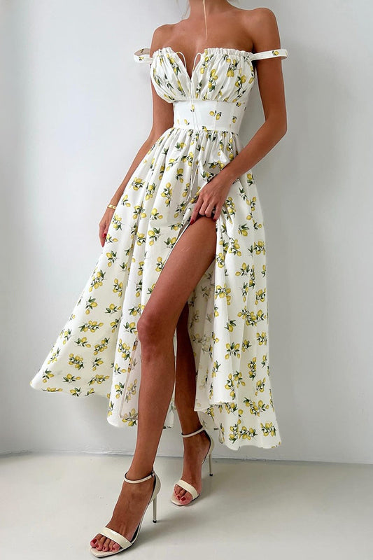 Floral Cami Tie High Waist Slit Midi Dress