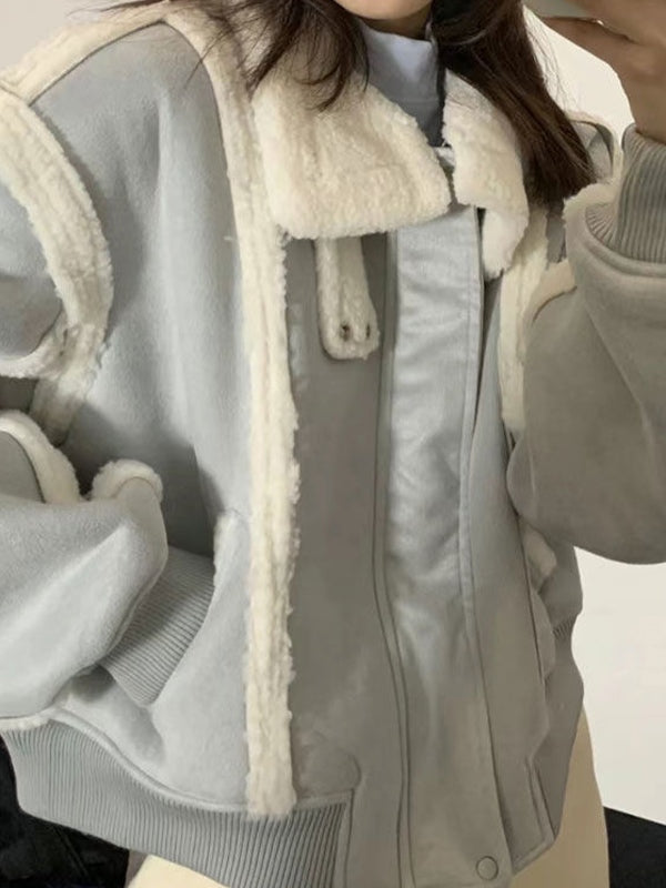 Suede Lambswool Splice Short Jacket