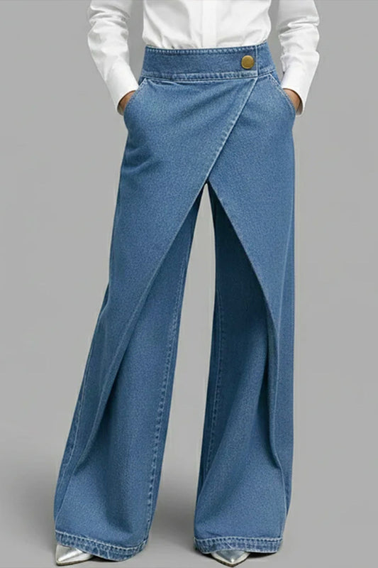 Stylish High-waisted Crossover Placket Pocket Casual Jeans