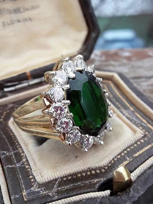 1PC Light Gold Alloy Vintage Style Ring For Women with Synthetic Emerald Jasper -Mother's Day for Women