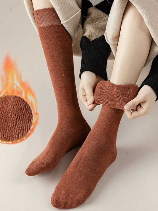 Knee High Socks Home Gift Daily Solid Color Retro Polyester Knit Business Formal Casual Warm Elastic 1 Pair for Women