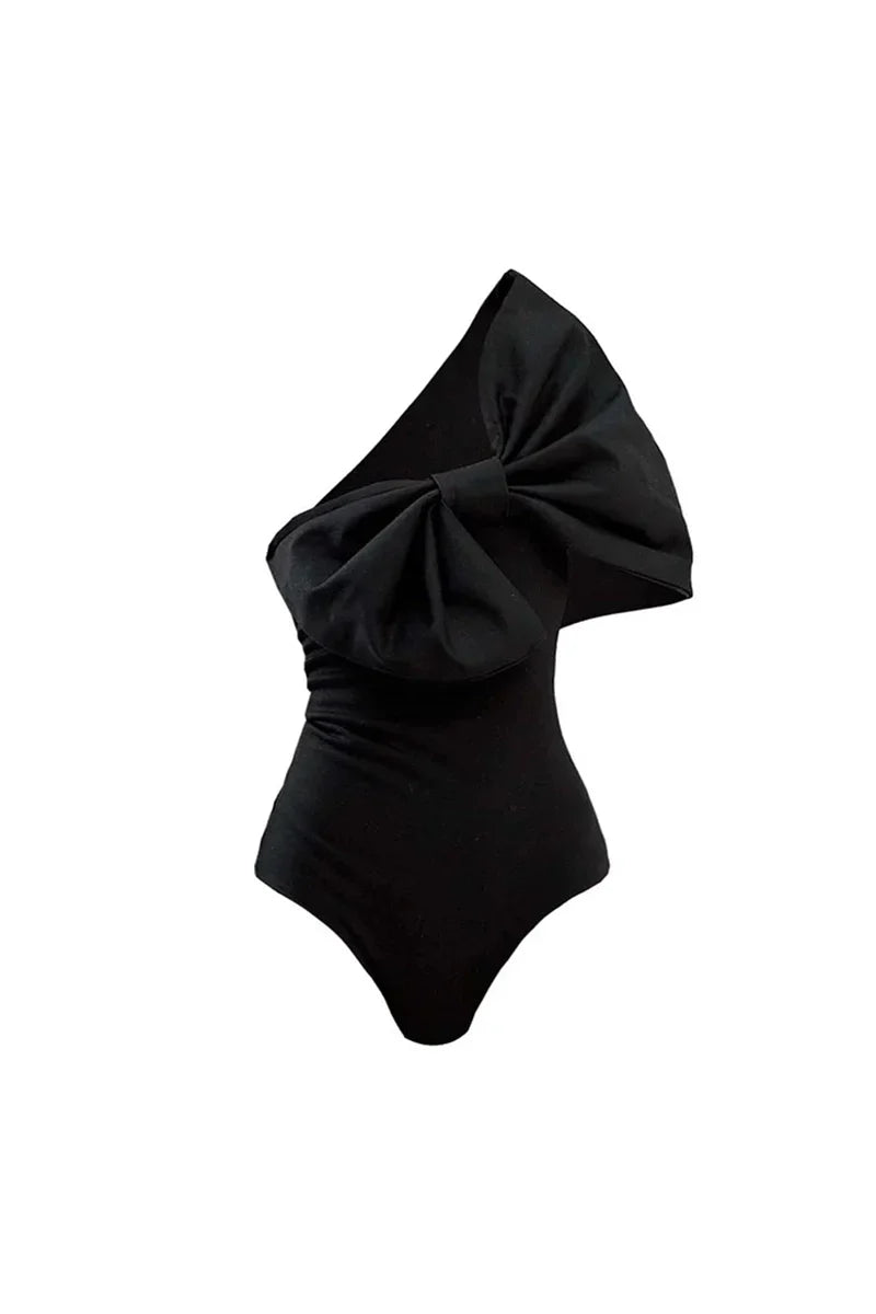 Traje de baño de una pieza con lazo blanco y negro