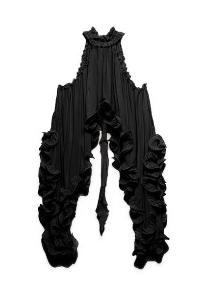 Romantic Drama Chiffon Wavy Ruffles Halter Irregular A-line Top