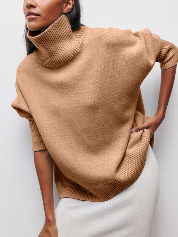 Solid High Neck Loose Sweater