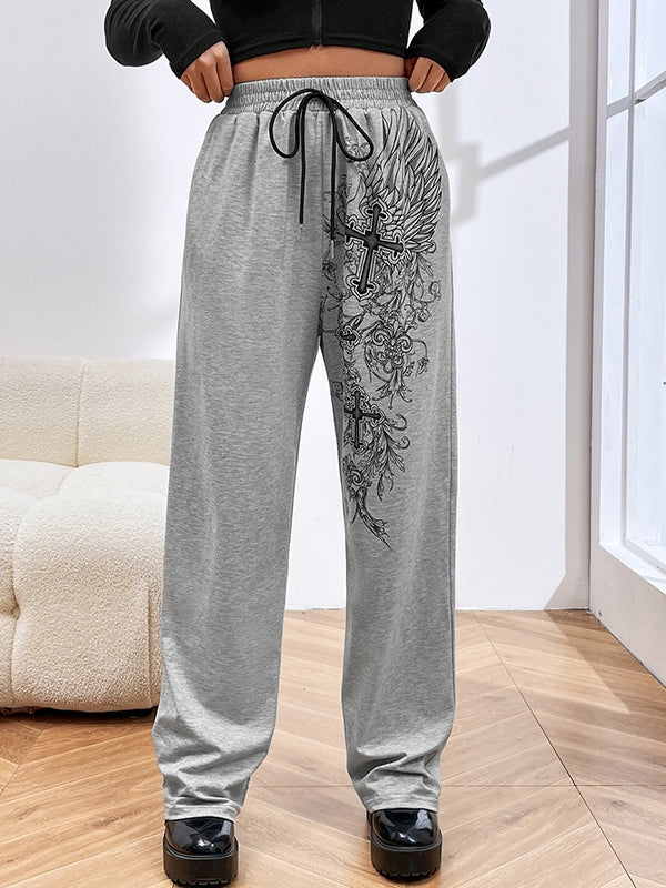 Cross Print Drawstring Sweatpants