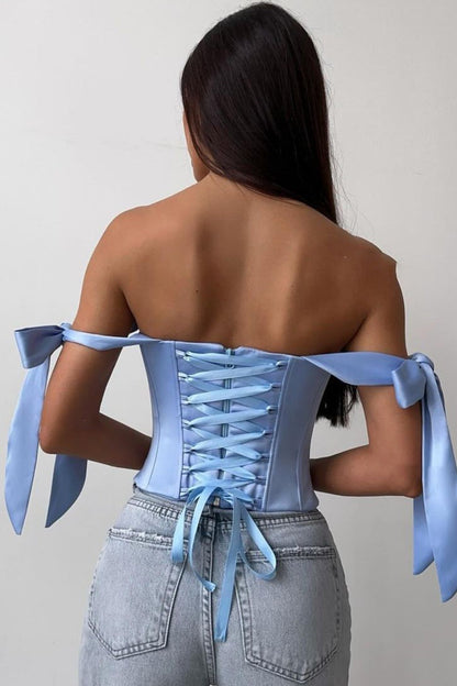 Sexy Corset Tie Asymmetric Hem Crop Top