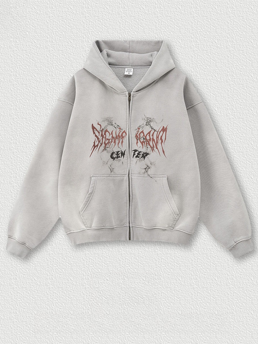 Gothic Oversized Zip-Up Hoodie