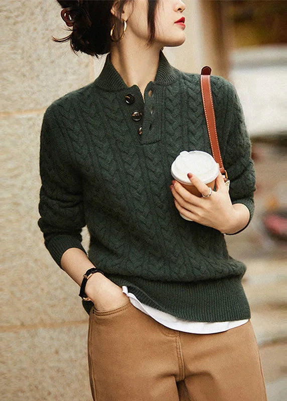 Elegante jersey de punto para mujer con cuello alto y botones | Ideal para otoño/invierno