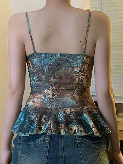 Green Vintage American Print Cami Top