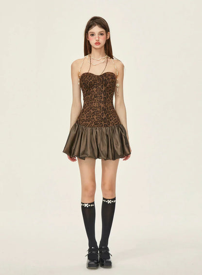 Leopard Print Strapless Mini Dress