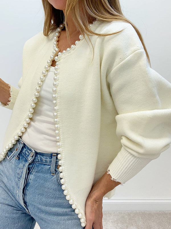 Vintage Pearl Trim Knit Cardigan