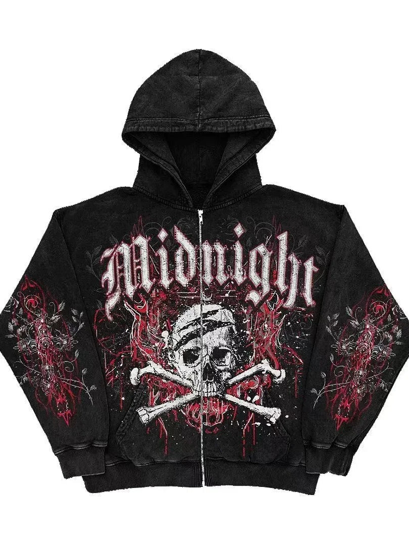 Punk Distressed Skull Eye Print Hoodie