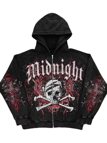 Punk Distressed Skull Eye Print Hoodie