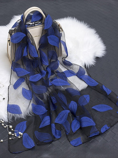 Multicolor Leaf Embroidery Scarf Female Spring Summer Autumn  Sunscreen Headscarf Fashion Thin Scarf Shawl Dual-use Long Beach Towel for Women