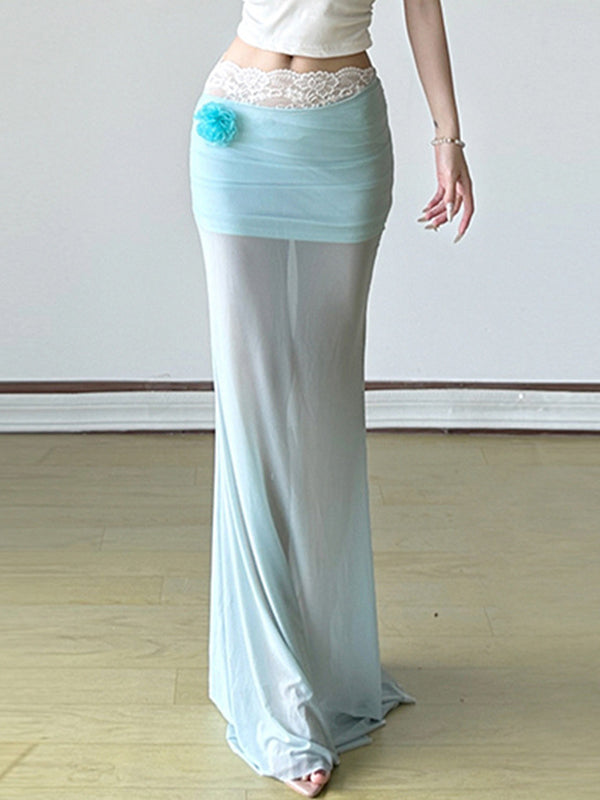 Resort Style Three-Dimensional Flowers Maxi Skirt