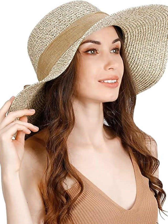 1 pcs  Beach Straw Sun Hat Large Ladies Foldable & Packable Floppy Hats with Wide Brim-UPF 50 UV Protection Summer Sunhat for Women