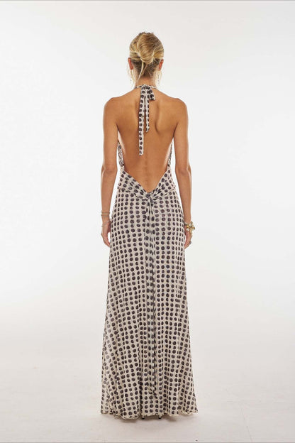 Floral Halter Neck Backless Bodycon Maxi Dress