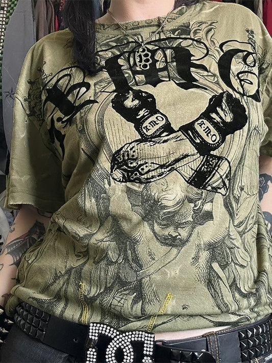 Vintage Statue Print Oversized Short Sleeve Tee