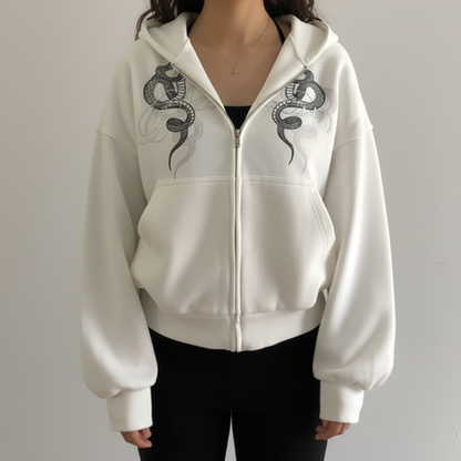 Hoodie long sleeve zip-up snake pattern top  | Festival Outfits Women