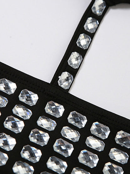 Rhinestone Decor Tie Up Backless Halter Vest