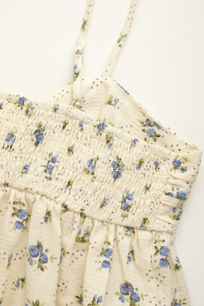 Apricot Floral Spaghetti Strap Tie Tank Top