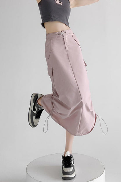 A-Line Gray Vintage Cargo High Slit Skirt
