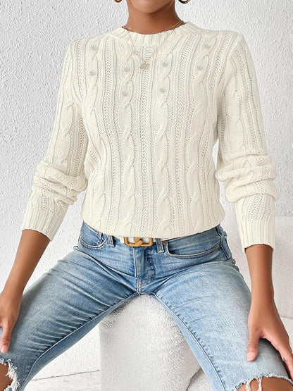 Elegante jersey de punto trenzado con cuentas para mujer | Ideal para otoño/invierno
