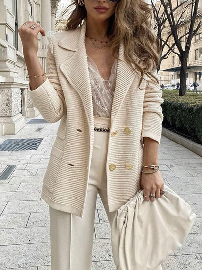Cárdigan elegante con solapa y botones estampados para mujer | Ideal para cualquier temporada