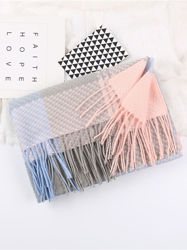 Shawls & Wraps Christmas Street Dailywear Camel Blue Pink Scarf Plaid for Women