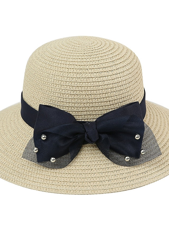 Summer Holiday Casual Women Straw Hat Beach Round Top Outdoor Bow Sun Hat for Women