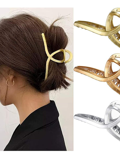 3 Pcs Metal Claw Hair Jaw Clips Barrettes No Slip Claw Clip Hair Clamp Grips for Women Girls Jaw Clips Clamp Barrettes(Geometric metal(GrayGoldSilver)) for Women