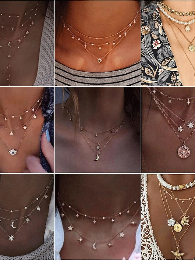Choker Necklace Charm Necklace Layered Star Ladies Punk Lolita Bohemian Fashion Rhinestone Alloy Gold Layer Necklace 1 Layer Necklace 2 Layer Necklace 3 Layer Necklace 4 40 cm Necklace Jewelry for Women