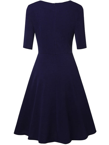 A Line Dress Knee Length Dress Dark Green Navy Blue Beige 3/4 Length Sleeve Pure Color Lace up Fall Spring Round Neck Stylish Elegant Casual Party Slim  S M L XL XXL for Women