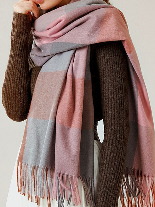 Shawls & Wraps Outdoor Dailywear Holiday Grey Wine Blue Scarf Plaid for Women
