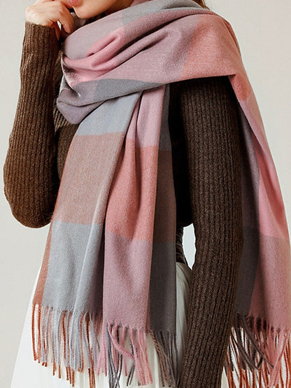 Shawls & Wraps Outdoor Dailywear Holiday Grey Wine Blue Scarf Plaid for Women