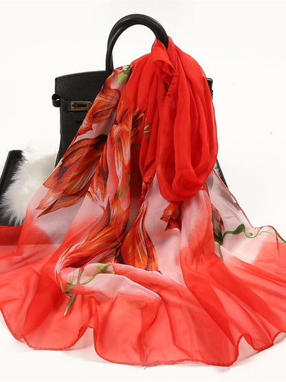 Floral Summer Women Travel Scarf Chiffon Georgette Bandana Female Elegant Shawl Hijab Hairscarves Holiday Thin Scarf for Women