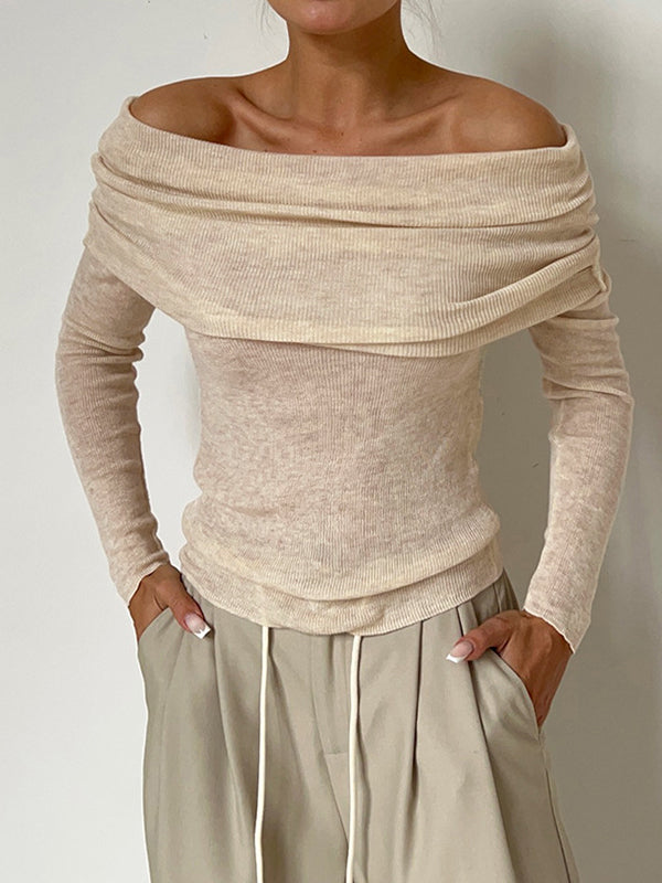 Solid Off Shoulder Slim Sweater