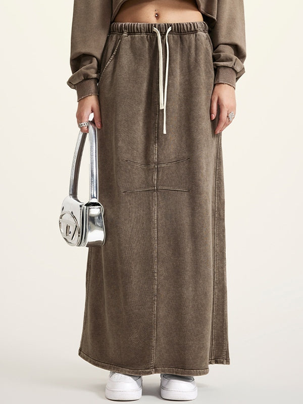 Washed Back Slit Baggy Maxi Skirt