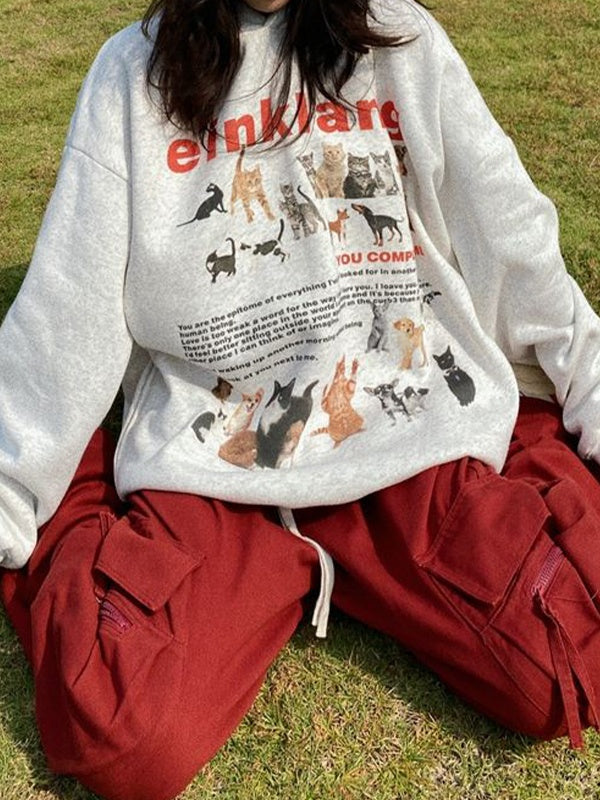 Cat Puppy Print Oversized Hoodie