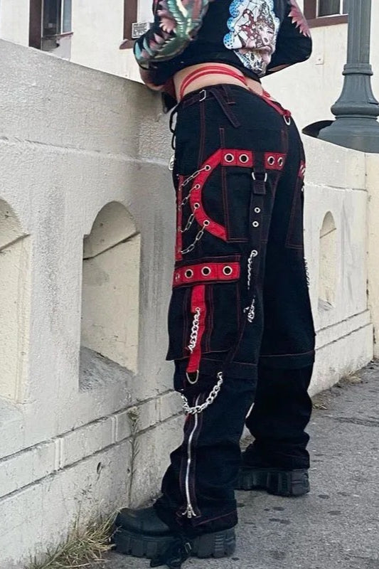 Contrast Color Studded Tactical Pant