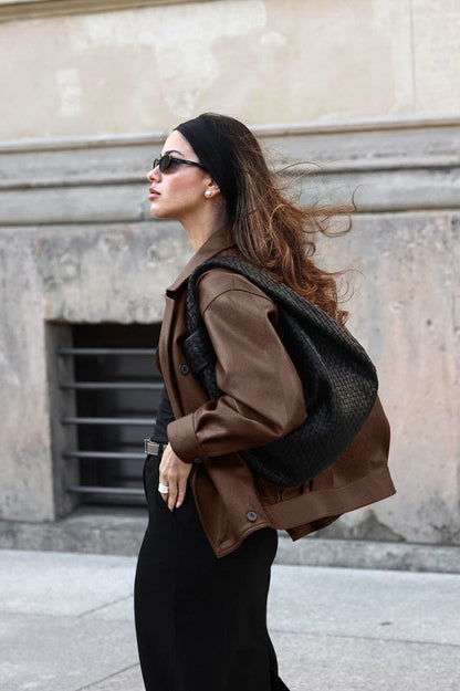 Vintage Brown Leather Blazer Coat