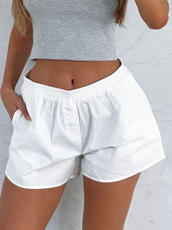 Solid Color Button Shorts