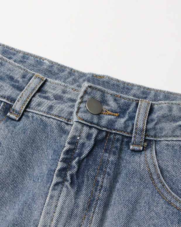 High-Rise Contrast Turn-up Straight-Leg Hybrid Jeans